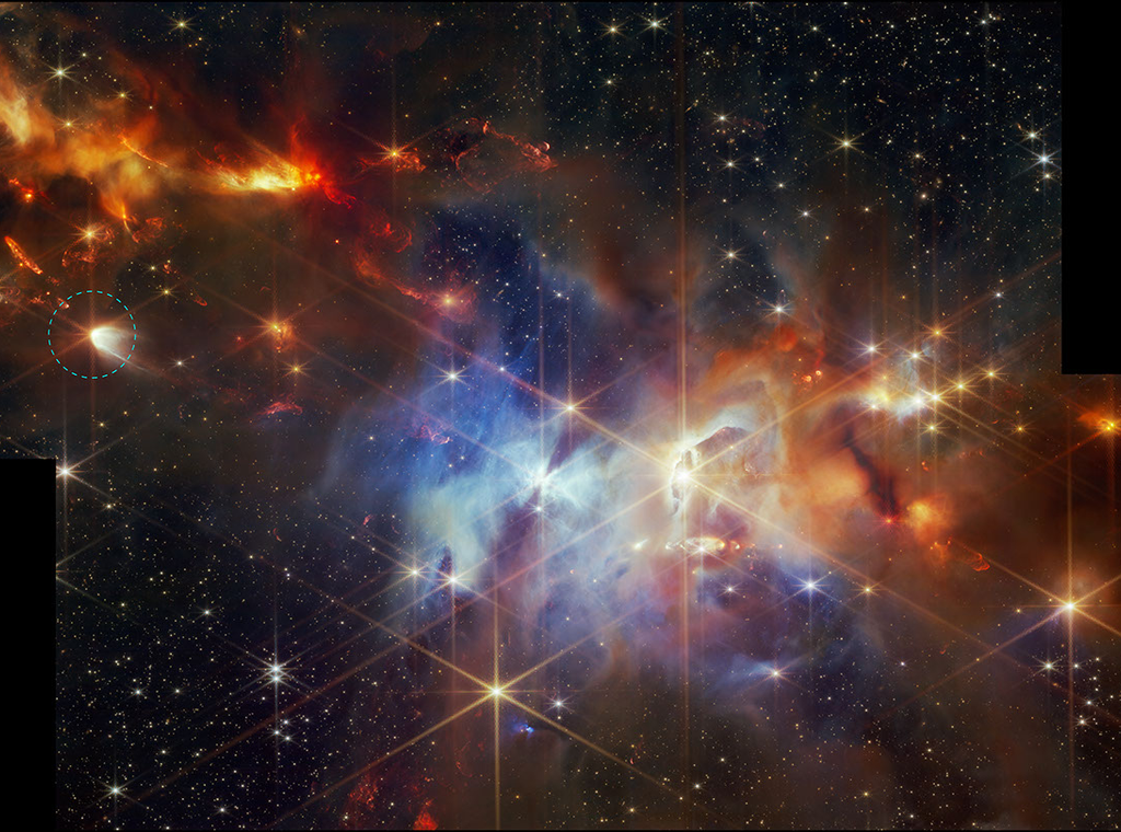 NASA’s James Webb Space Telescope’s 2024 NIRCam image shows protostar EC 53 circled
